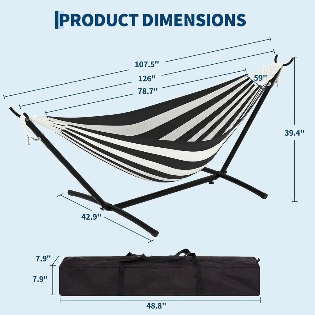2 Person Hammocks with Stand for Outside, Double Hammocks Portable Space Saving Heavy-Duty Steel Stand 450 Lbs Capacity