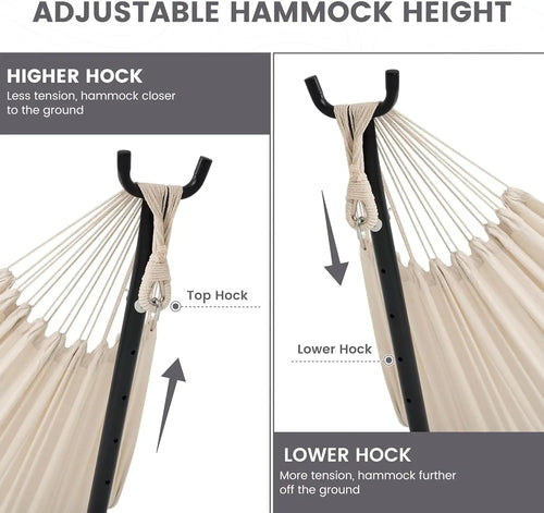 Double Hammock with 9ft Steel Stand and Carrying Case, 450lb Capacity, Natural Color