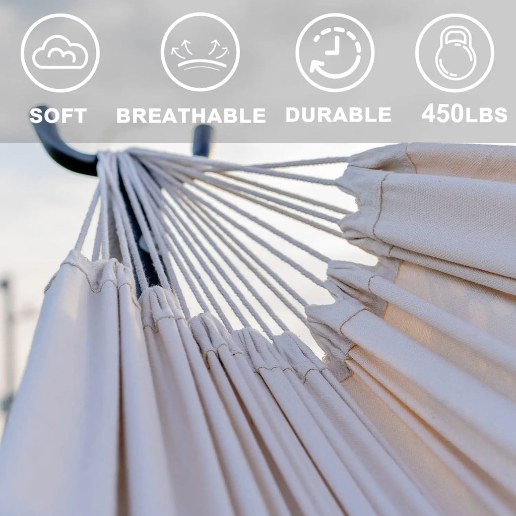 Double Hammock with 9ft Steel Stand and Carrying Case, 450lb Capacity, Natural Color
