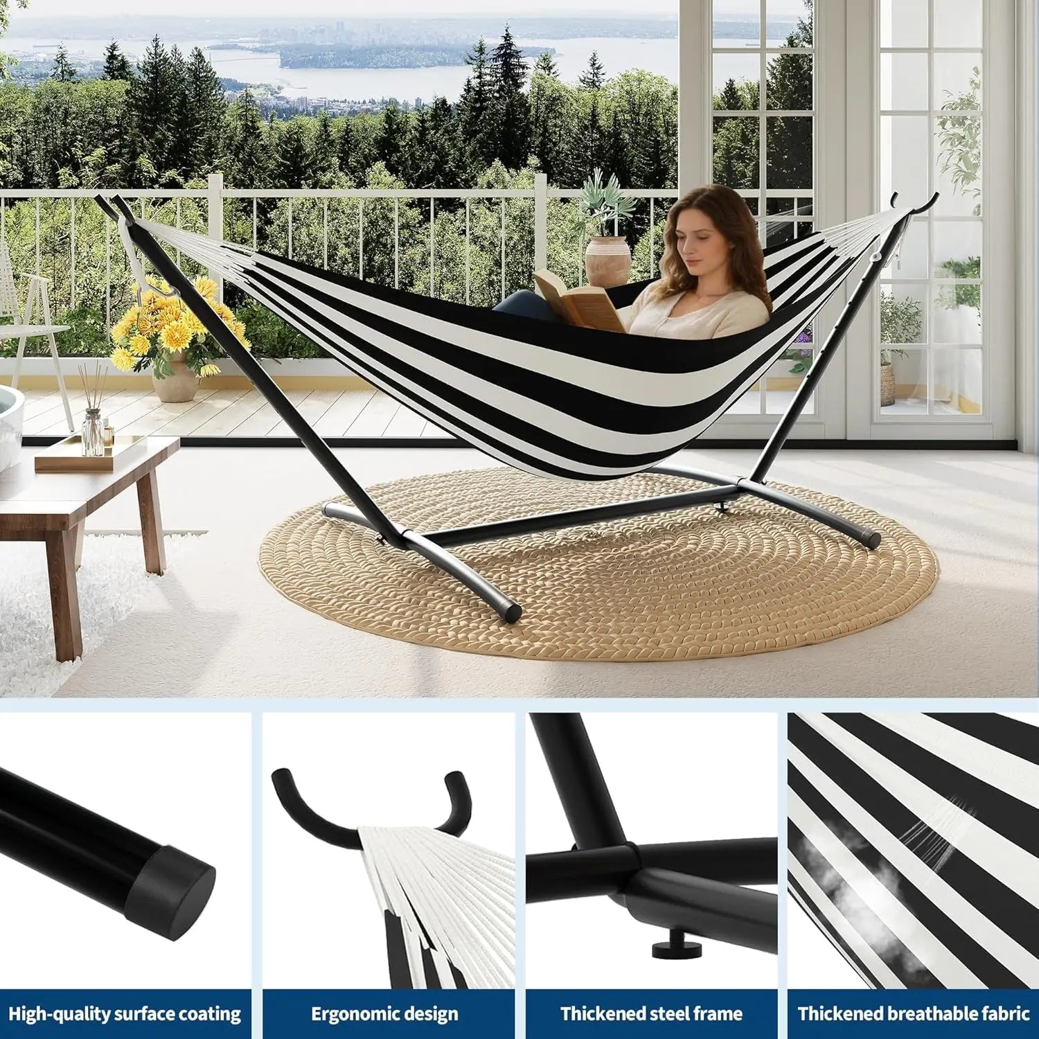 2 Person Hammocks with Stand for Outside, Double Hammocks Portable Space Saving Heavy-Duty Steel Stand 450 Lbs Capacity