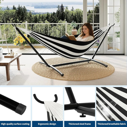 2 Person Hammocks with Stand for Outside, Double Hammocks Portable Space Saving Heavy-Duty Steel Stand 450 Lbs Capacity